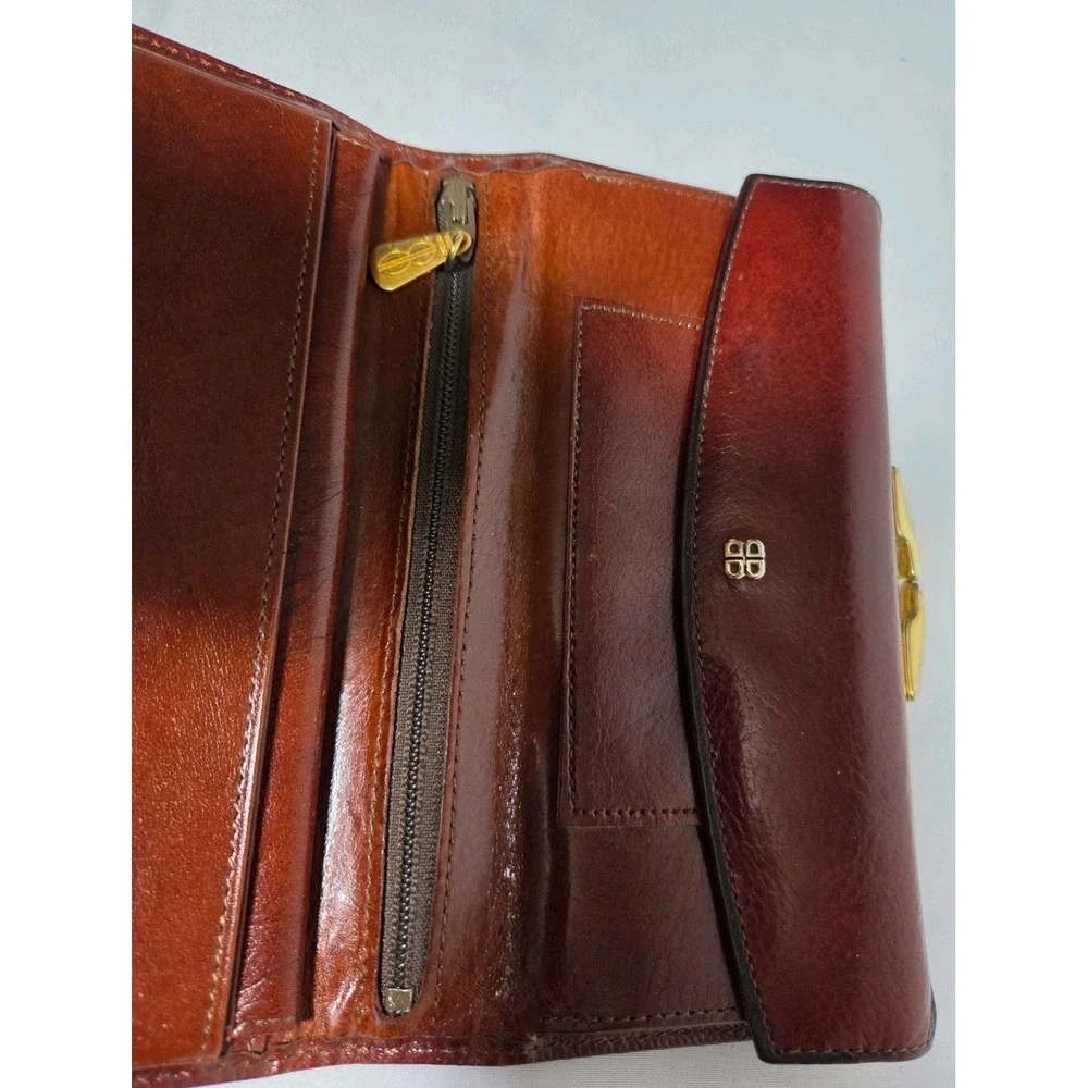 Vintage Bosca Women's Brown Leather Wallet Folding w Card ID Window  & Zip Coin